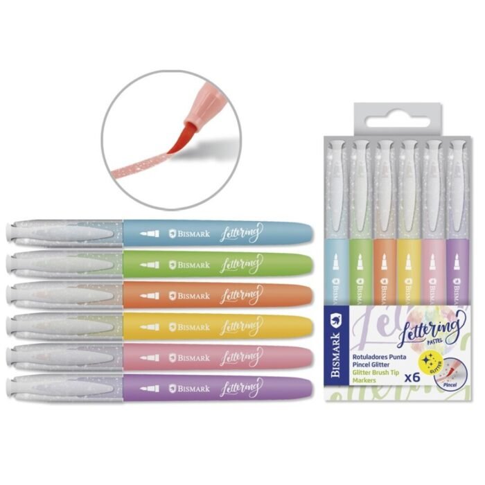 ROTULADORES GLITTER 6 COLORES LETTERING PASTEL