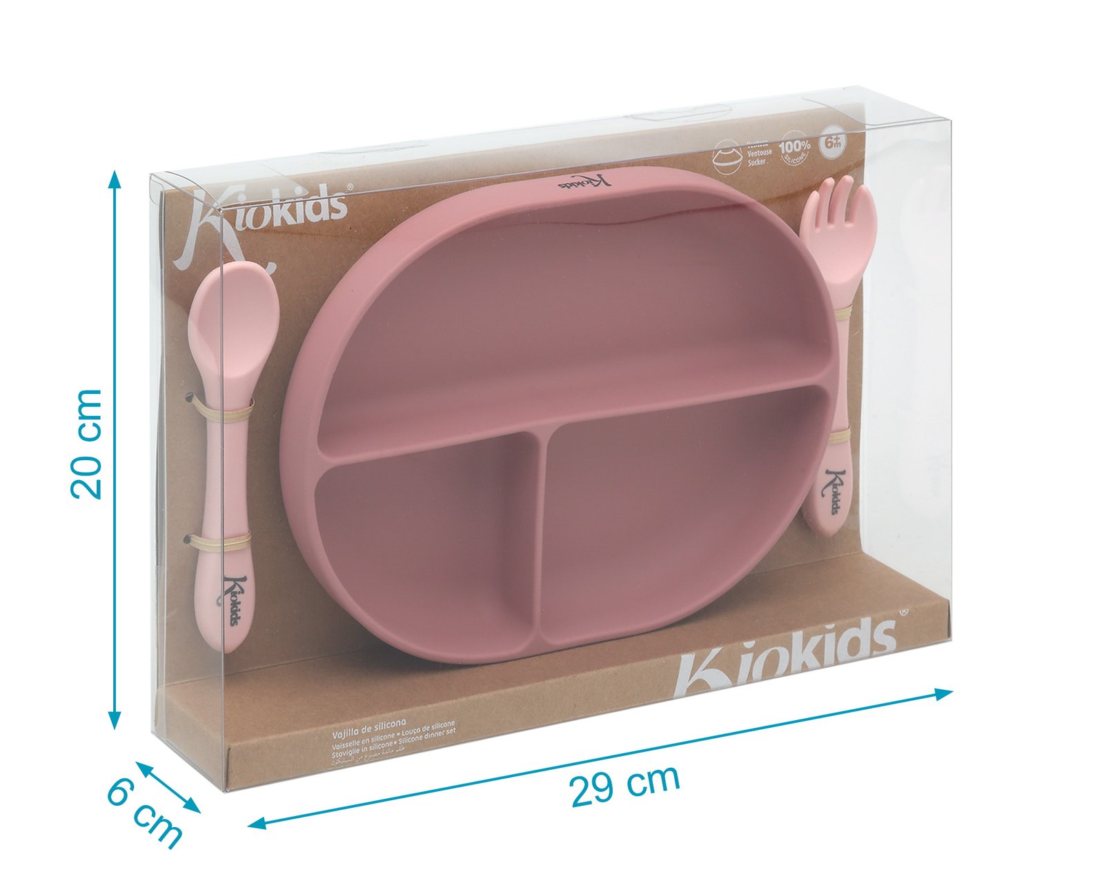 SET DE CUBIERTOS Y BANDEJA BLW EN SILICONA CON DIVISIONES Y VENTOSA ROSA - Imagen 3