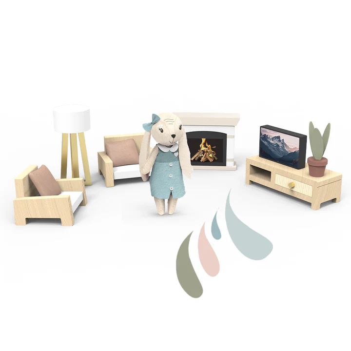 Casita de muñecas Sala de estar para casa de muñecas con 1 personaje - Imagen 3