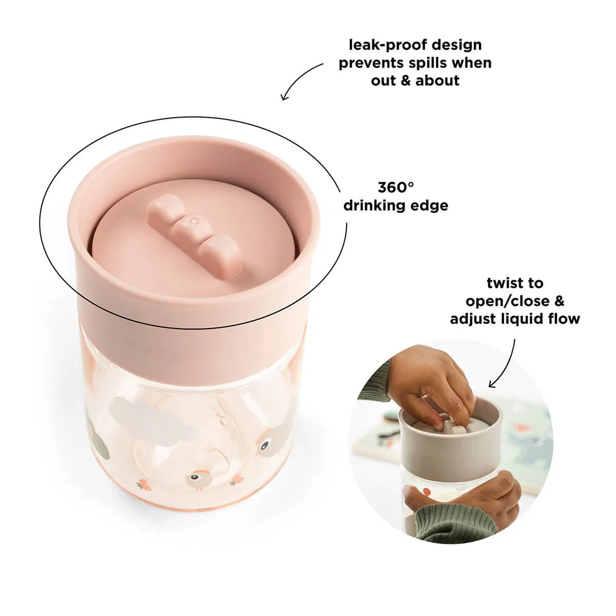 Vaso de aprendizaje con borde de 360° - Antiderrames - Tiny Farm - Polvo - 260 ml - 9 meses o más rosa - Imagen 5