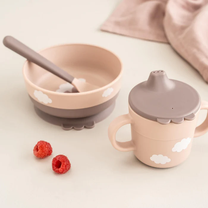 Juego de primera comida para amantes de la comida, succión, nubes felices Rosa - Imagen 6