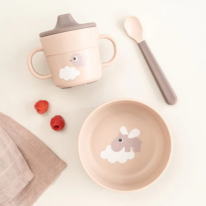 Juego de primera comida para amantes de la comida, succión, nubes felices Rosa - Imagen 4