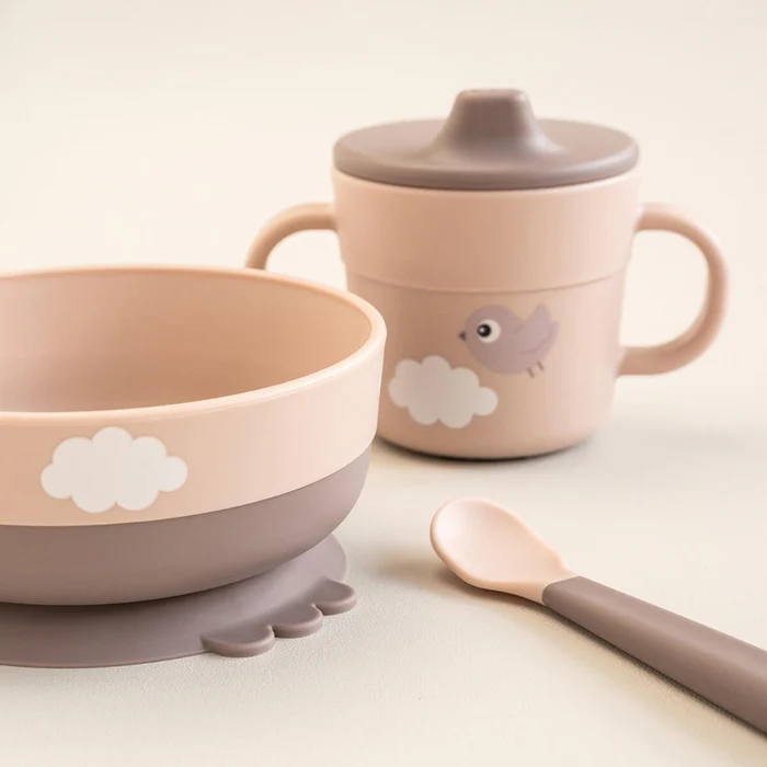 Juego de primera comida para amantes de la comida, succión, nubes felices Rosa - Imagen 3