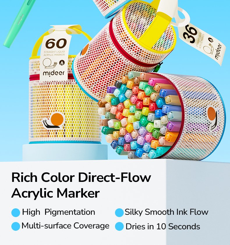 Rotuladores acrílicos fluidos con punta pincel de mideer – 80 colores en tubo Mideer - Imagen 4
