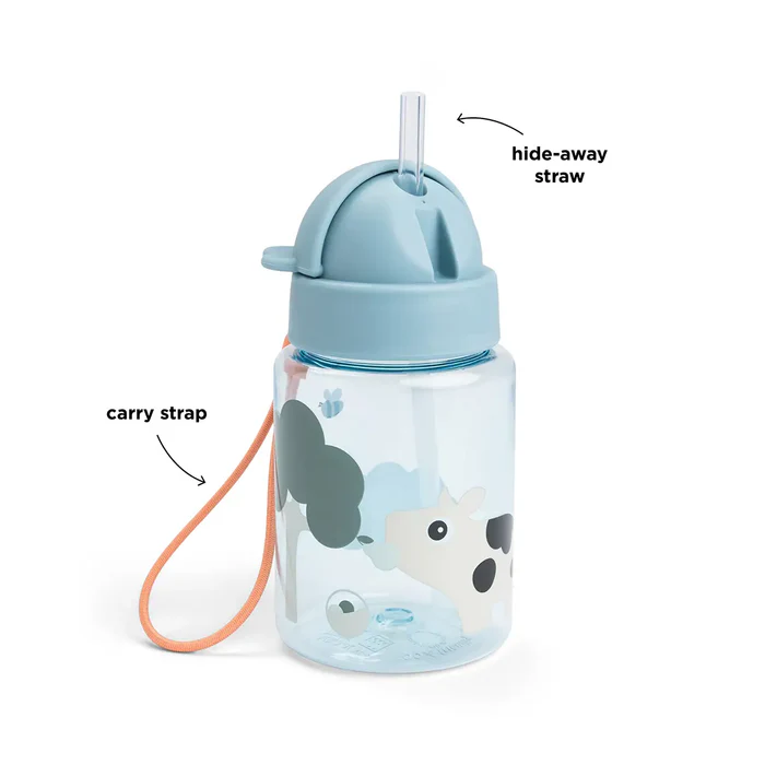 Botella de agua a prueba de fugas con pajita - Tiny Farm - Azul - Apto para lavavajillas - Imagen 3